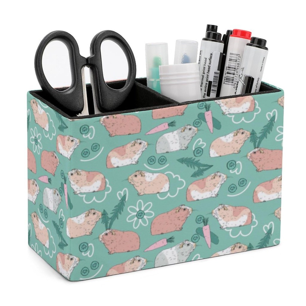 

Cartoon Guinea Pig Pencil Pen Holder PU Leather Desk Rectangular Storage Organizer Cute Girl Makeup Brush Box for Home Office