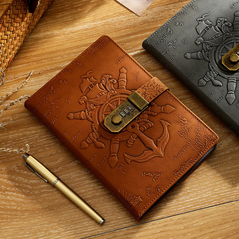 

A5 Vintage Notebook Travel Diary with Lock PU Secret Notepad Thickened Pen Writing Office Notes Personal Bullets Log Planner