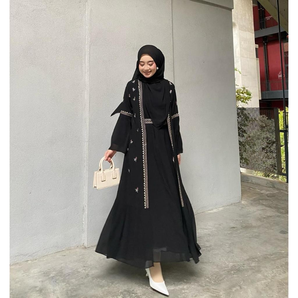 abaya remaja aesthetic-delisya abaya-set gamis abaya 2 layer-abaya kondangan motif bordir terbaru-ab