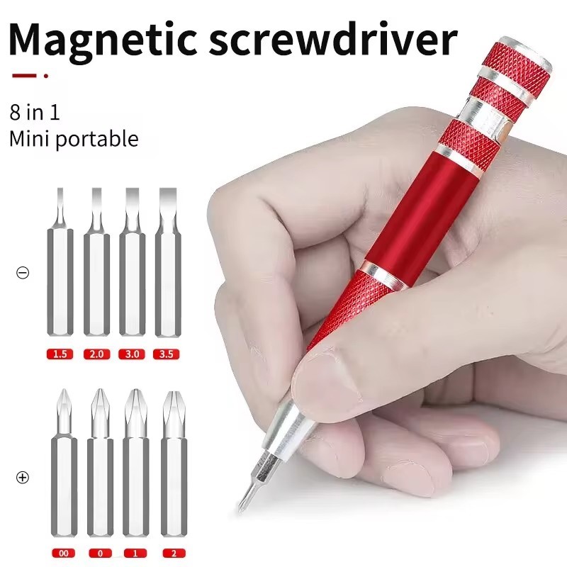

Multifunctional Magnetic Screwdriver 8 In 1 Aluminum Alloy Disassembly Pen Slotted Cross Head Screwdriver Combination Set