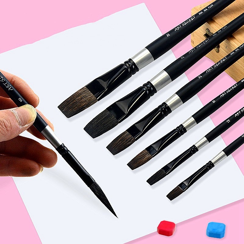

High Quality Flat Squirrel Hair Watercolor Paint Brushes Painting Brush For Watercolor Gouache Acrylic Painting Art Supplies