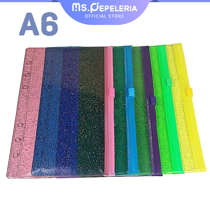

Color loose-leaf book/ PVC Glitter Fullcolour Warna Warni/storage bag handbook material storage bag A6 bookkeeping deposit money can put money zipper bag-Ms.Pepeleria