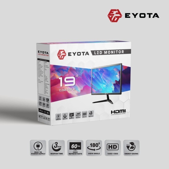 Eyota Monitor LED 19 Inch VGA & HDMI 19" New Panel Garansi 1Tahun GROSIR-KOMPUTER