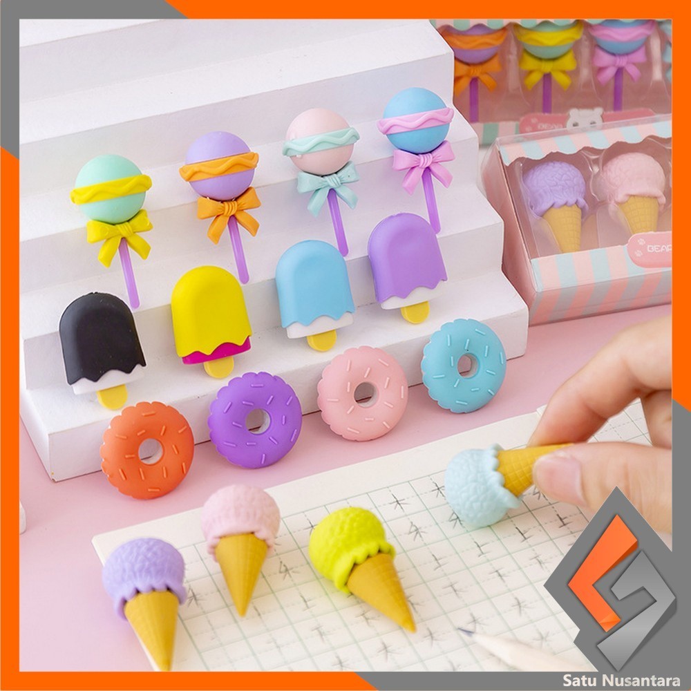 

KOREAN SN-A53 Penghapus Pensil Set 4IN1 Motif Lolipop / Alat Tulis Penghapus Lucu Isi 4pcs Karakter Donat Eraser Ice Cream Import