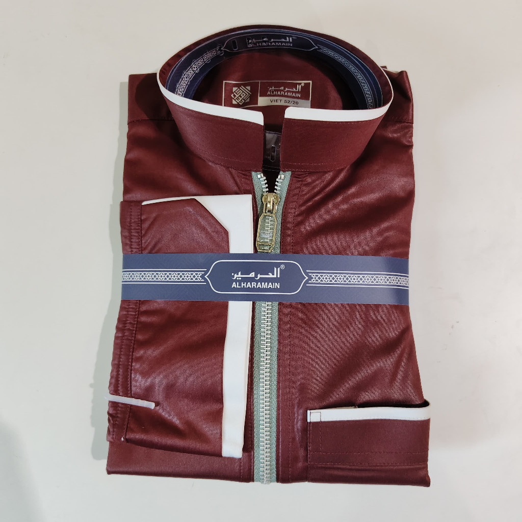 AL Haramain Jubah / Gamis Pria Dewasa Premium Kombinasi Resleting (21) | Hijau Botol | Maroon | Crea