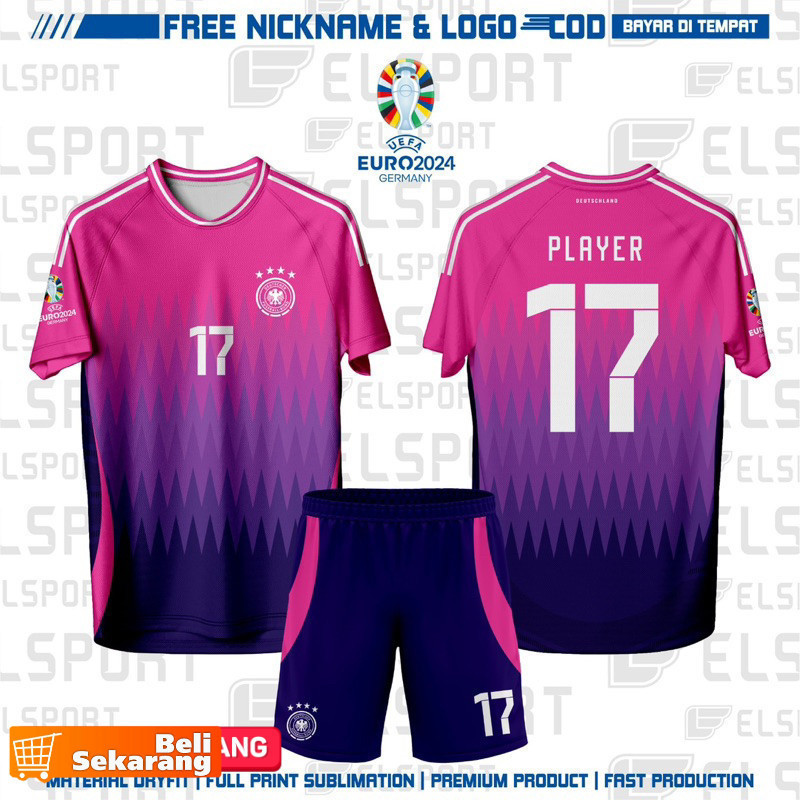 Jersey Sepak Bola Custom Timnas Jerman Away Euro 2024 Gratis Pasang Nama & No Punggung