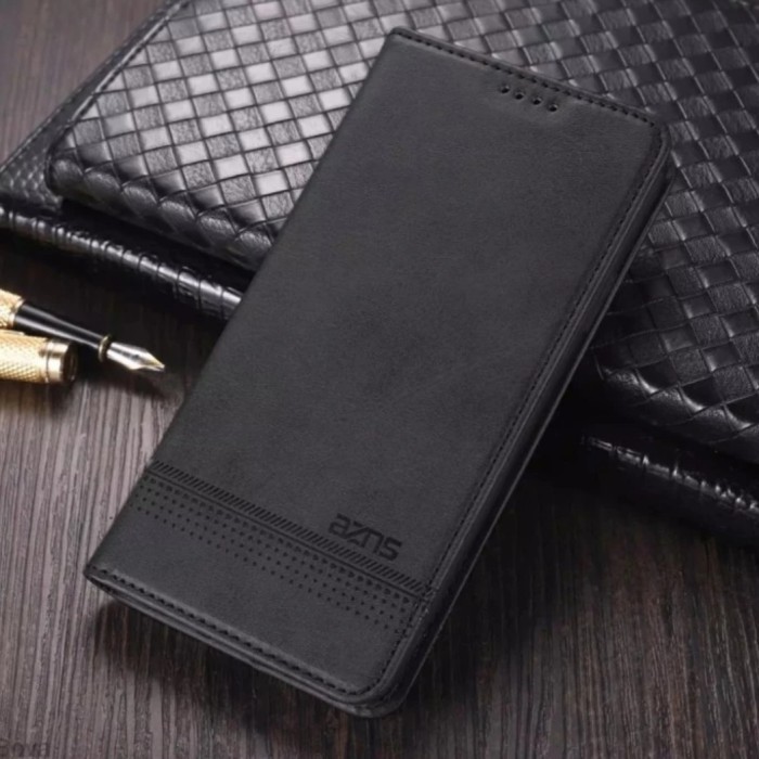 Vivo Y35 4G/ Vivo Y22 Flip Case premium leather cover casing Dompet - Hitam, Vivo Y22