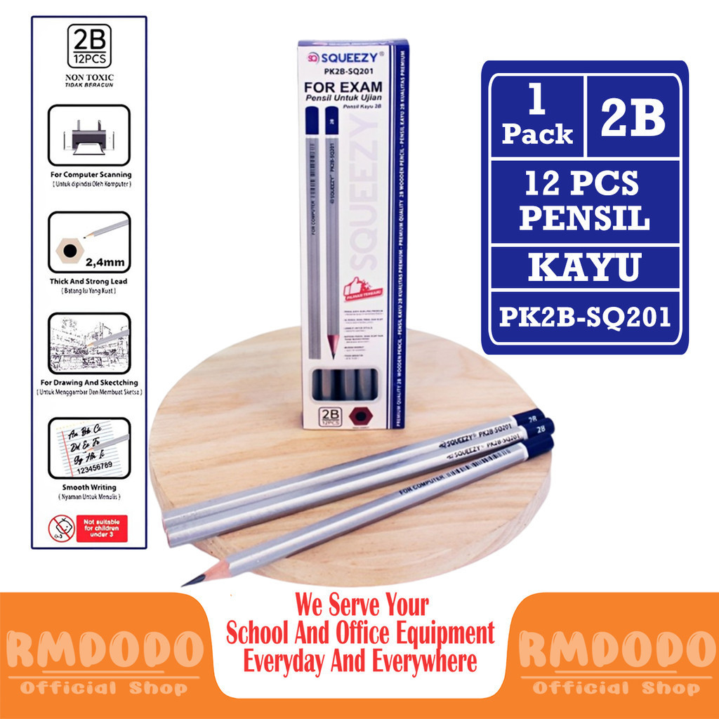 

Rmdodo - Pensil 2B [1 Pack - 12 Pcs Pensil] / Pencil Squeezy FOR EXAM / Pensil Kayu Murah / Pensil PK2B-SQ201
