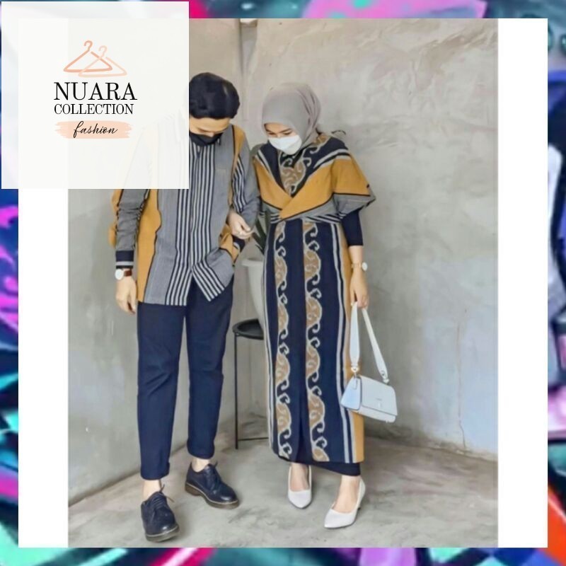 RAISYA SET BAJU COUPLE TENUN ETNIK HITAM KUNING COUPLE PREWEDDING BAJU PESTA