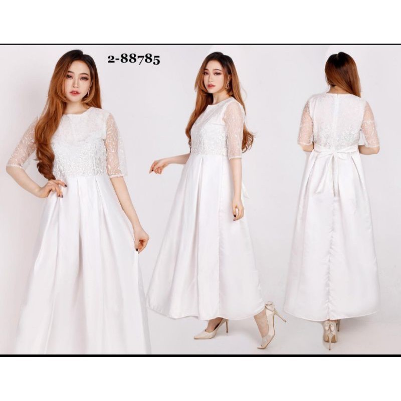 LONG DRESS SIDI/ GAUN PANJANG PUTIH/LONG DRESS PUTIH BAPTIS/S/M/L/XL/XXL(Ready stok)/ GAMIS MODEL BA