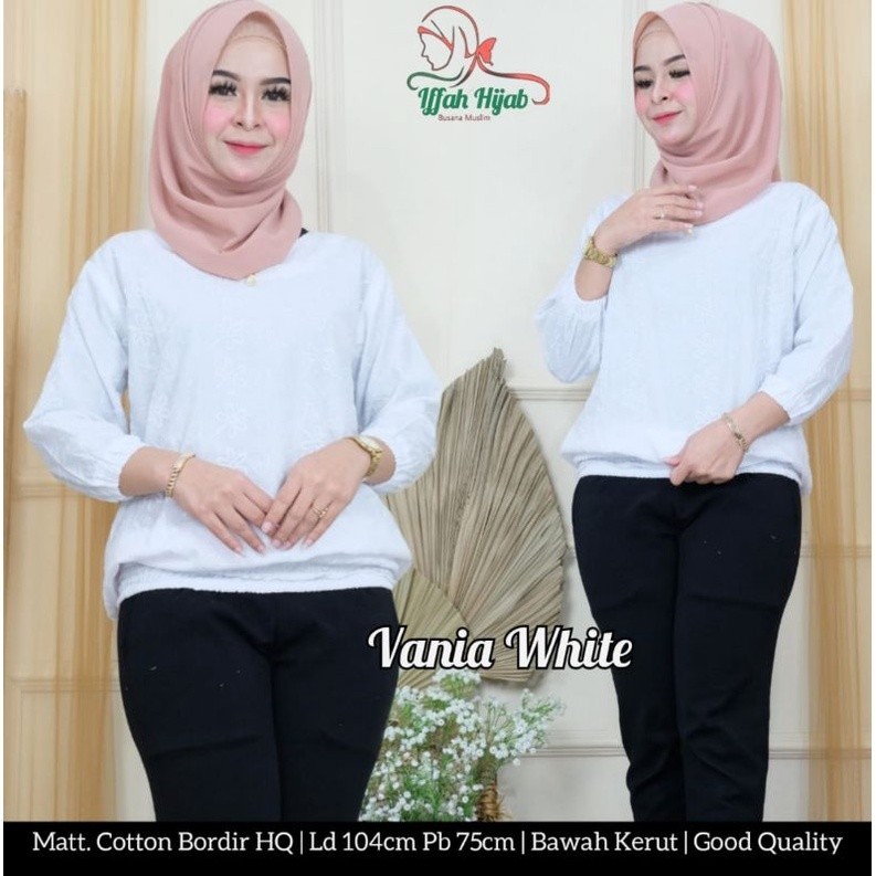 Baju Tunik Putih Terbaru Katun Bordir Bawah Kerut Vania Original Iffah/ GAMIS MODEL BARU MURAH