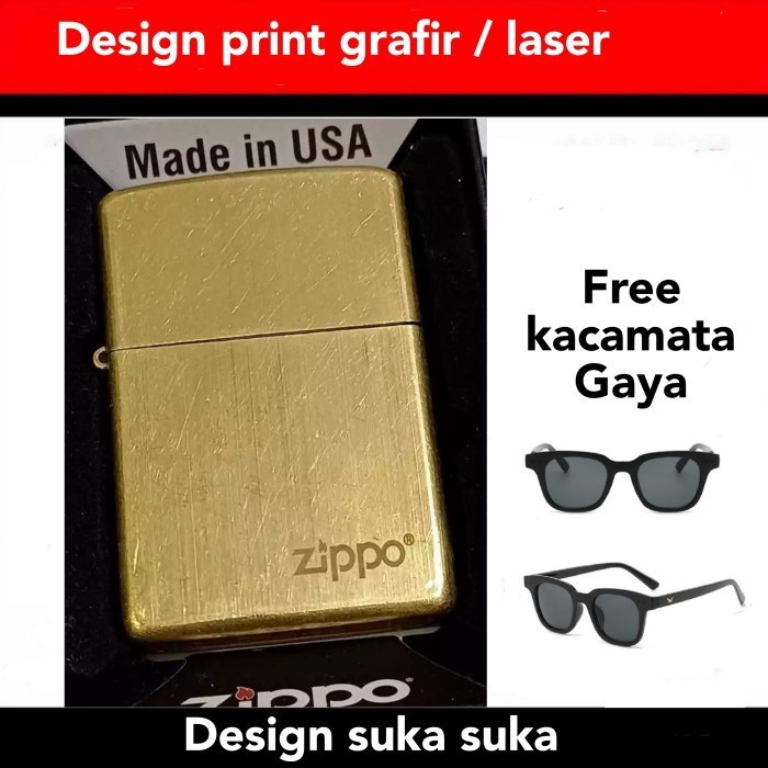 PROMO... Zippo Grafir gambar logo  Zippo series full gold free kacamata