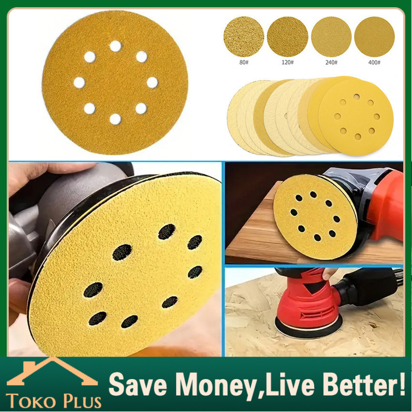 10Pcs Amplas Bulat P80/120/240/400 5 Inch 8 Lubang 5" Tempel Sanding Disc Mata Gerinda Amplas Pereka