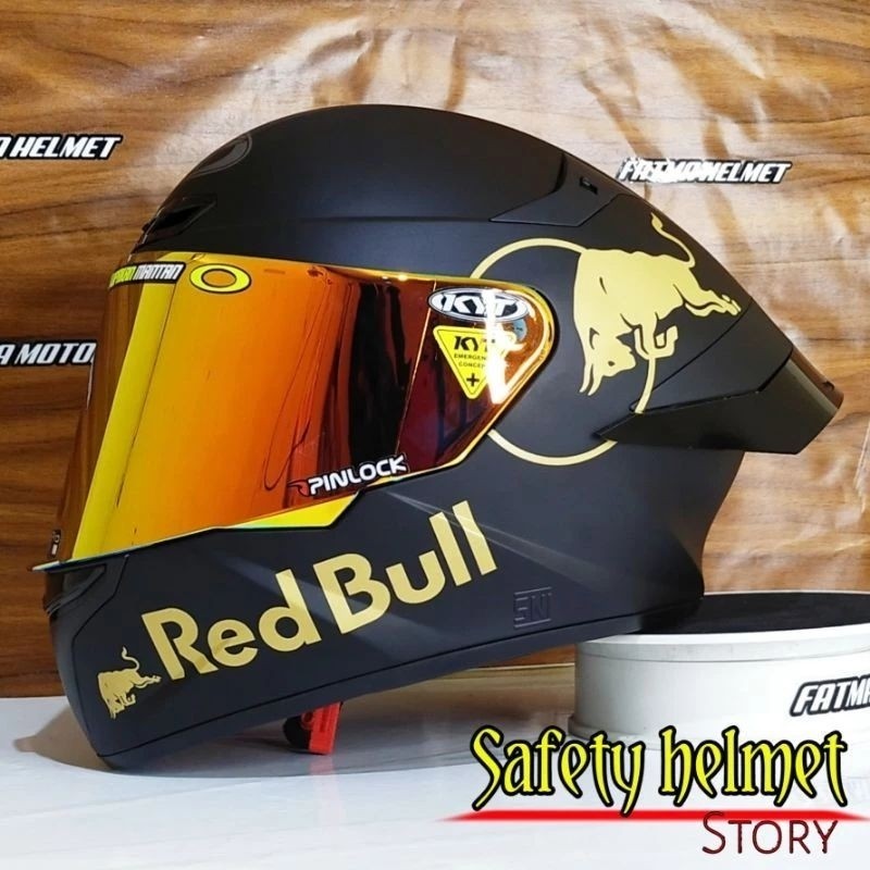 KYT TT CORSE Motif Red Bull Paket Ganteng Helm Full Face - Hitam dop