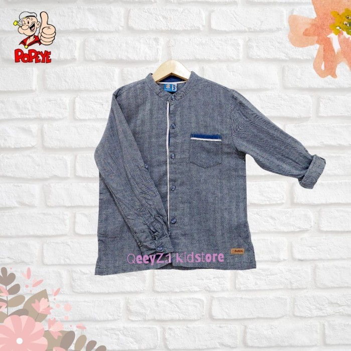 Terlaris ✨ -New Arrival Kemeja Koko Anak Lengan Panjang Flanel by Popeye - Biru, 5