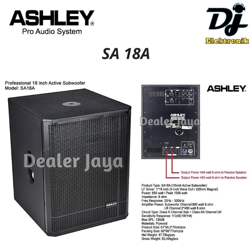 Speaker Subwoofer Ashley SA 18 A / SA 18A / SA18A - 18 inch Aktif