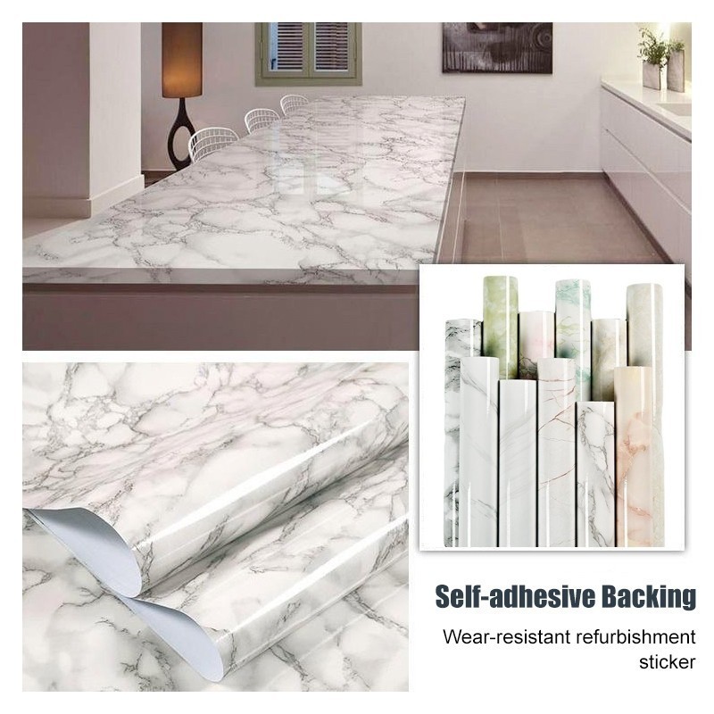 Lantai Wallpaper Stiker Tahan Air Marmer Dapur Makan Wallpaper Marmer Stiker