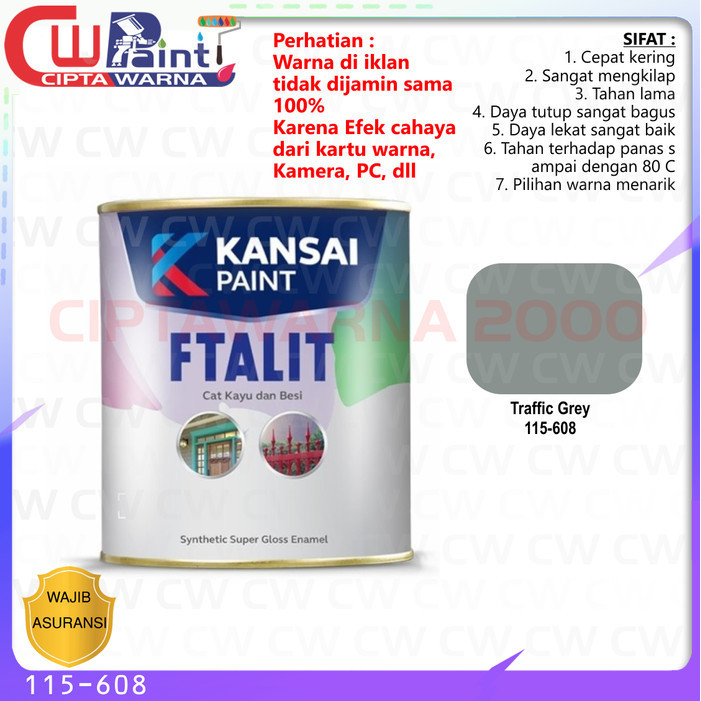 Kansai Cat Minyak Besi Kayu Ftalit KF - 608 Traffic Grey Abu-Abu 1 kg - CWK