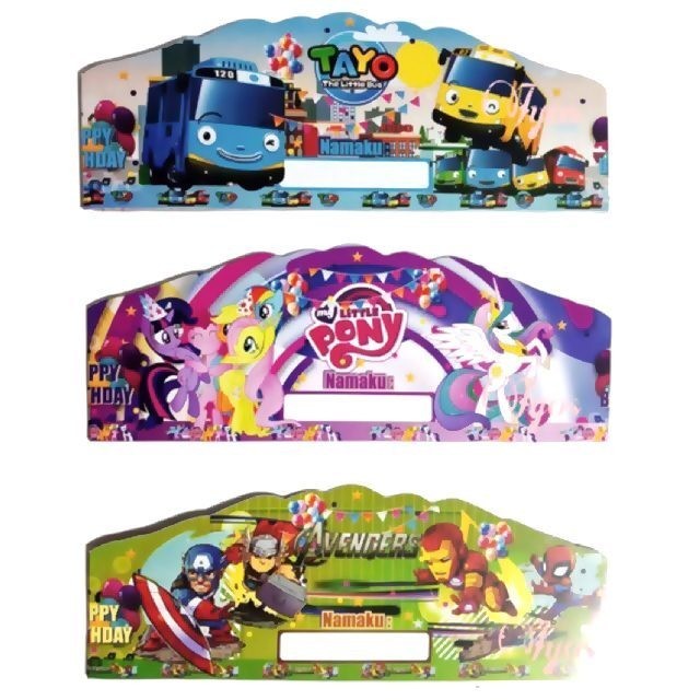 Topi Ulang Tahun Karakter Campur / Topi Ulang Tahun Anak Isi 10 / Topi Mahkota Ulang Tahun