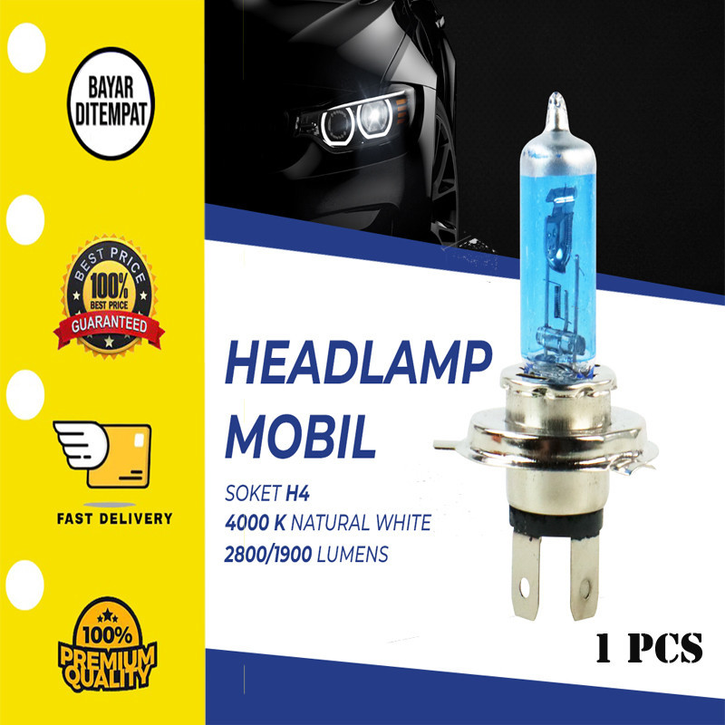 (1 PCS) Hankle Lampu Depan Mobil Terang Headlamp Halogen H4 Natural White Lampu Variasi Kabut Foglam
