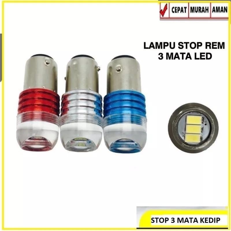 [ FURMOTOR ] LAMPU STOP LAMP LED BULAT ULIR BAYONET KEDIP FLASH 3 MATA KAKI 2 12V DC LED REM BOLA BO