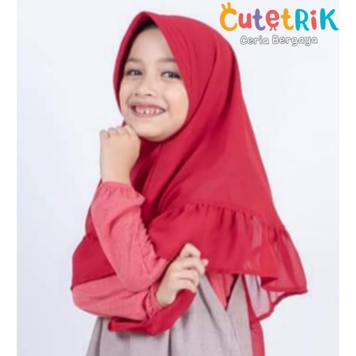 PROMO-Jilbab Anak Cutetrik Ceruti Merah - S