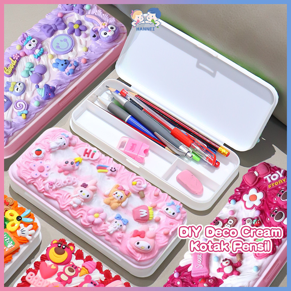 

Hannei Diy Deco Cream Kotak Pensil Kit Tempat Pensil Menghias Deco Cream Clay Kotak Diy Pencil Case