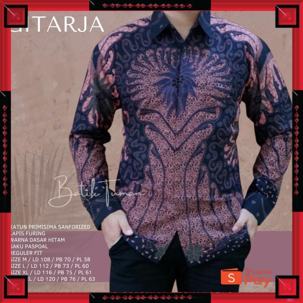 KAIN ADEM LEMBUT HALUS TEBAL / GITARJA Atasan Kemeja Batik Pria Lapis Furing PREMIUM Lengan Panjang 