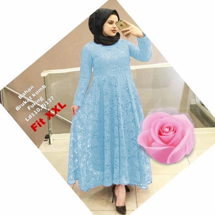 gamis pesta brukat dress Jumbo xxl yunita biru muda maxi murah