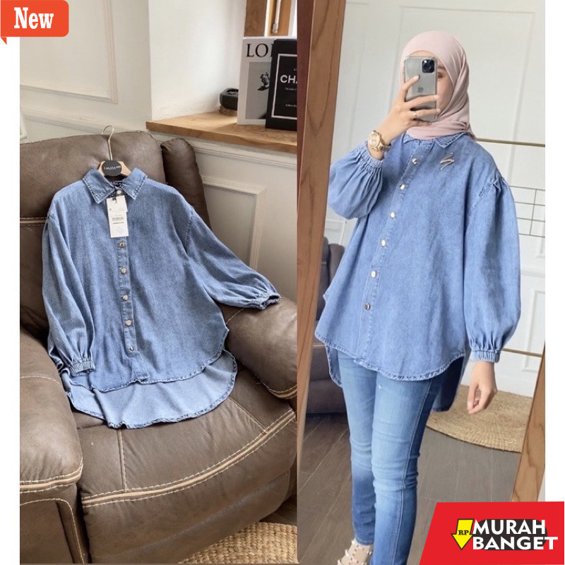 Atasan Wanita Kekinian Kemeja Jeans Wanita Oversize - Atasan wanita jumbo Ld 120