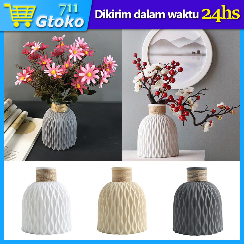 Vas Bunga Plastik Minimalis Nordic Pot Bunga Tanaman Artificial Dekorasi Meja Rumah