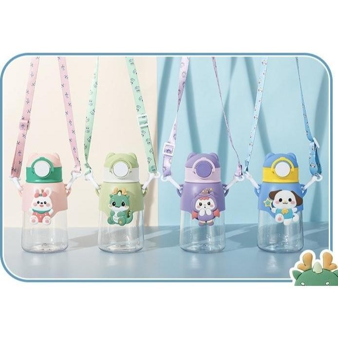 (JOY)  Botol Minum Anak Bening Transparan Karakter Lucu Anti Tumpah