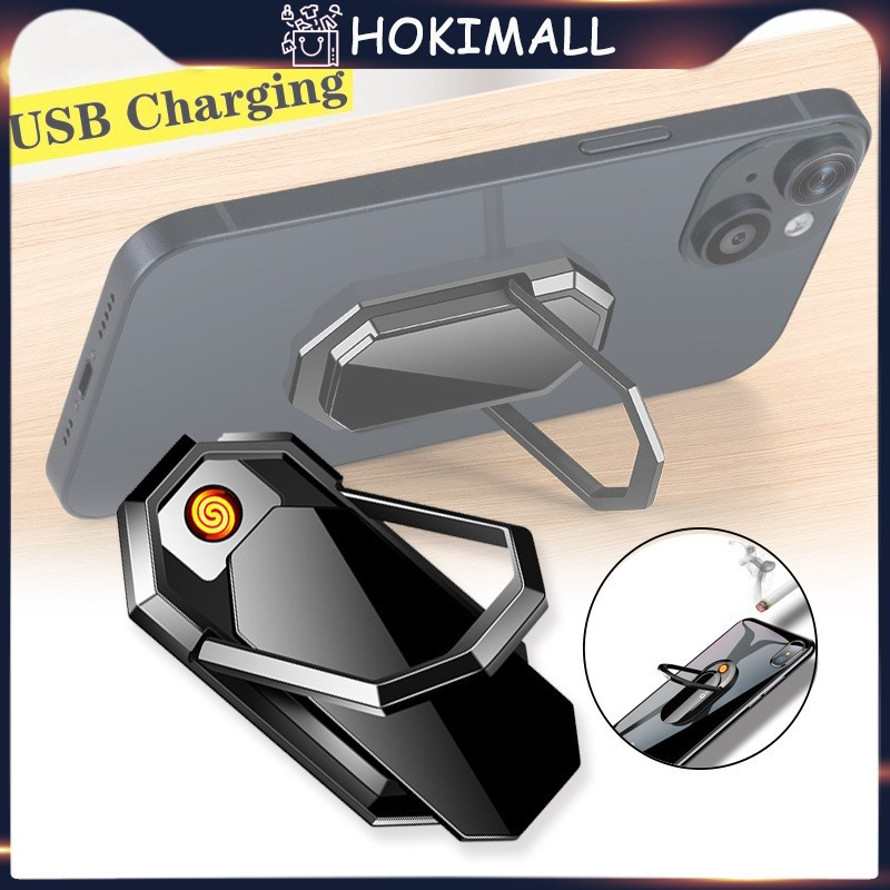 Korek Api Elektrik USB Lighter Stand Hp Multifungsi Ring Holder Handphone Ring Holder Stand