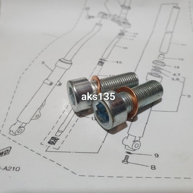 Baut suling sulingan dan ring shock depan RX king Rxking RXK RXS