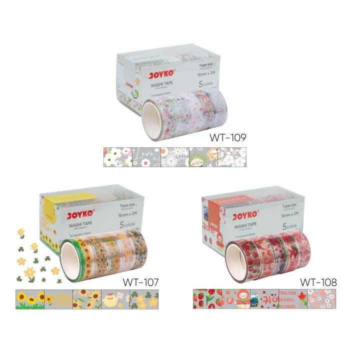 

(PACK) TRANSPARENT WASHI TAPE / SELOTIP SOLASI KERTAS PLASTIK MOTIF / PITA PEREKAT - JOYKO WT-107 / WT-108 / WT 109