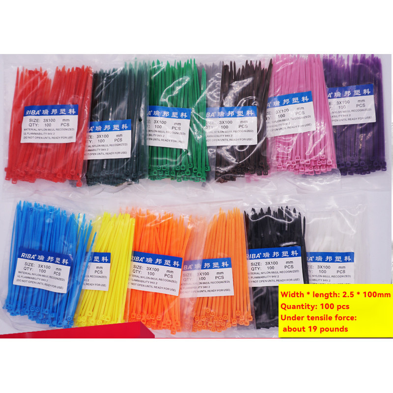 

100pcs / 300pcs / 500pcs / Merah, Kuning, Biru dan Hijau Warna Standar Nasional 3 * 100 Lebar 2.5mm Plastik Nilon Sekali Pakai Kabel Strapping Tape