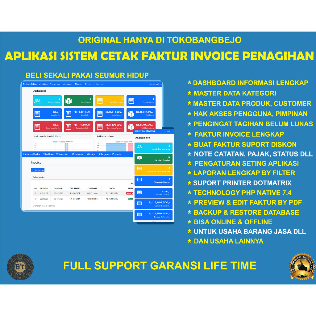 APLIKASI WEB SOURCE CODE FAKTUR INVOICE KWITANSI CUSTOM LOGO NAMA USAHA SIMPAN HISTORY TRANSAKSI  CE