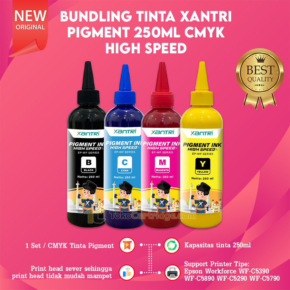 Bundling Tinta Xantri Pigment 250ml Tinta High Speed Printer Epson Workforce WF C5890 WF C5290 WF C5