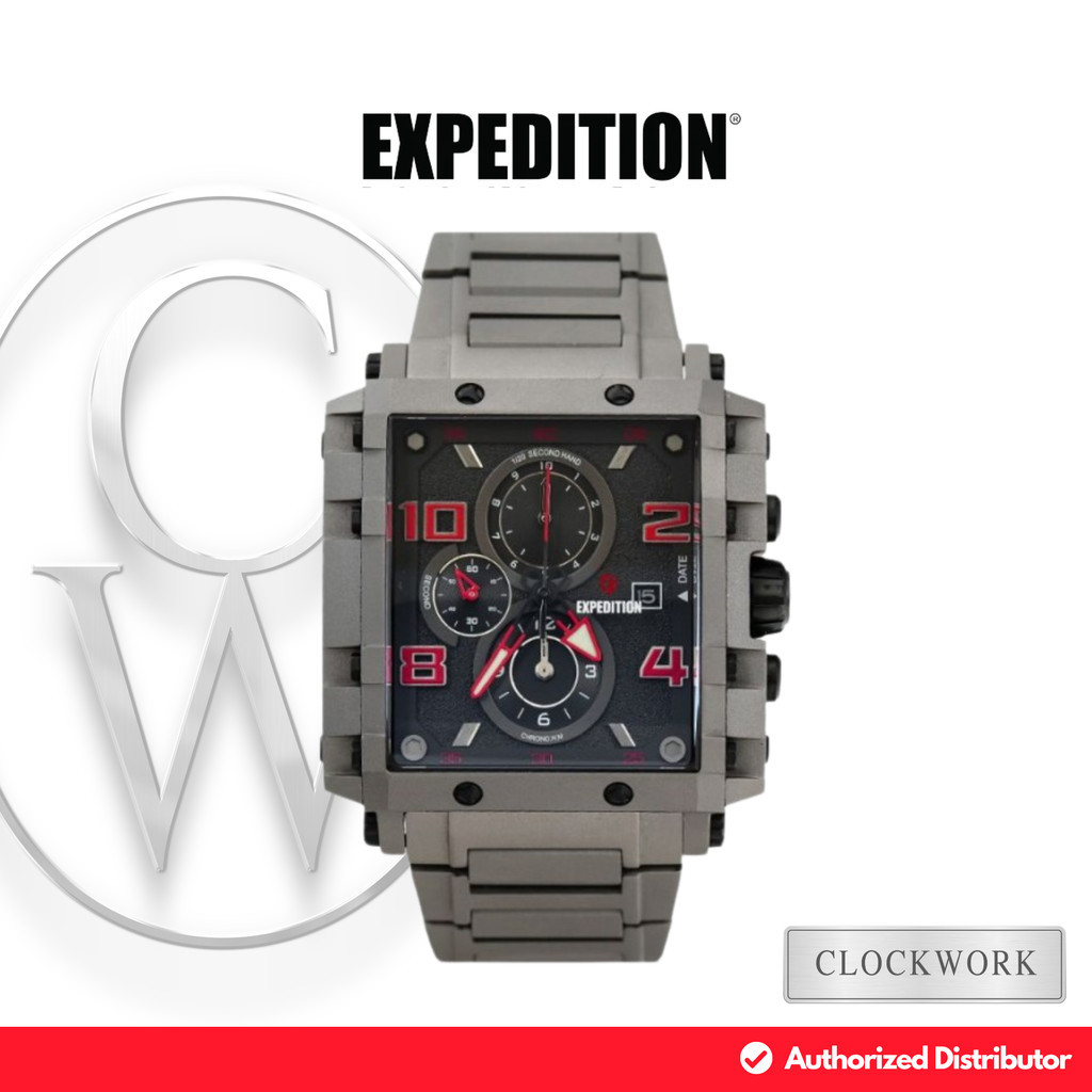 Jam Tangan Pria Expedition E 6757 MCBTTBARE Rantai Titanium Sporty Chronograph Angka Merah