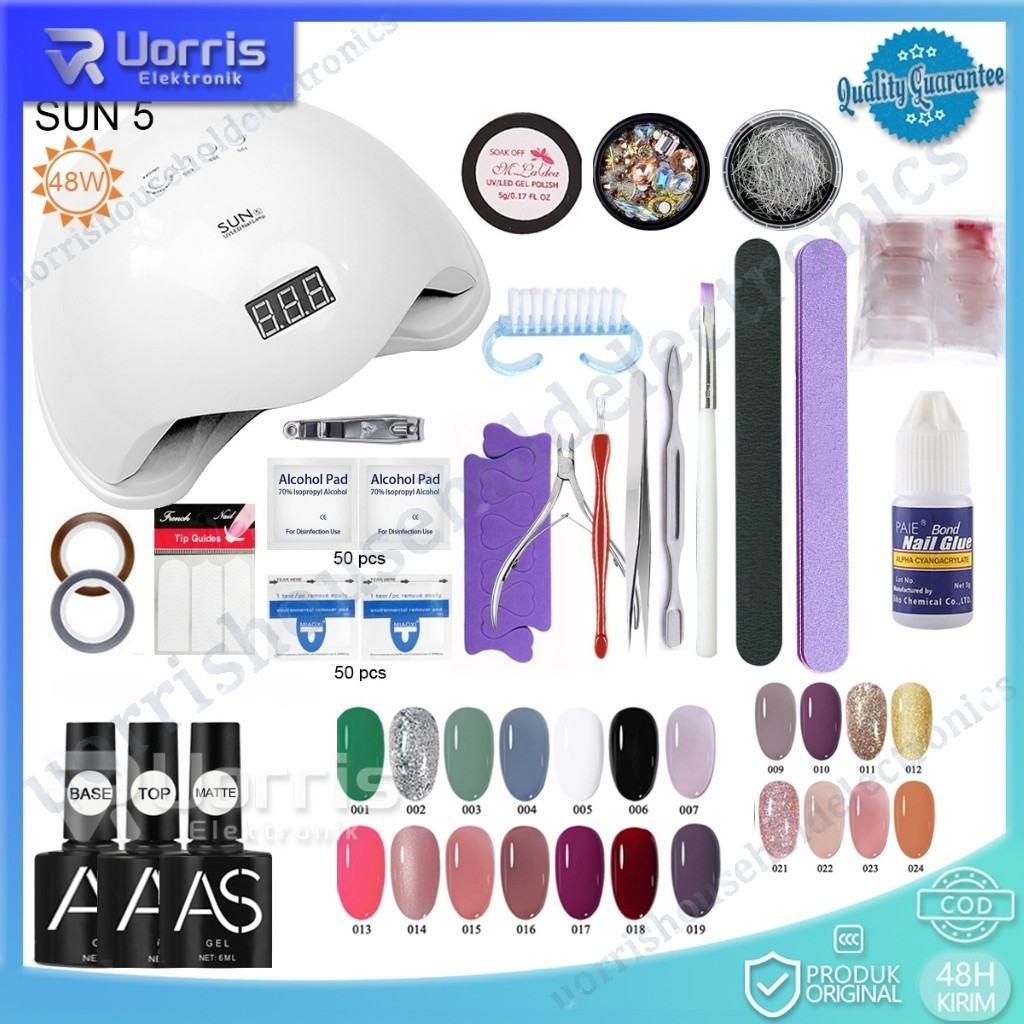 Paket Nail Art  Lengkap Nail Gel Set Seni Kuku Cat Kuku Gel Stiker Lampu Kuku Peralatan Kuku