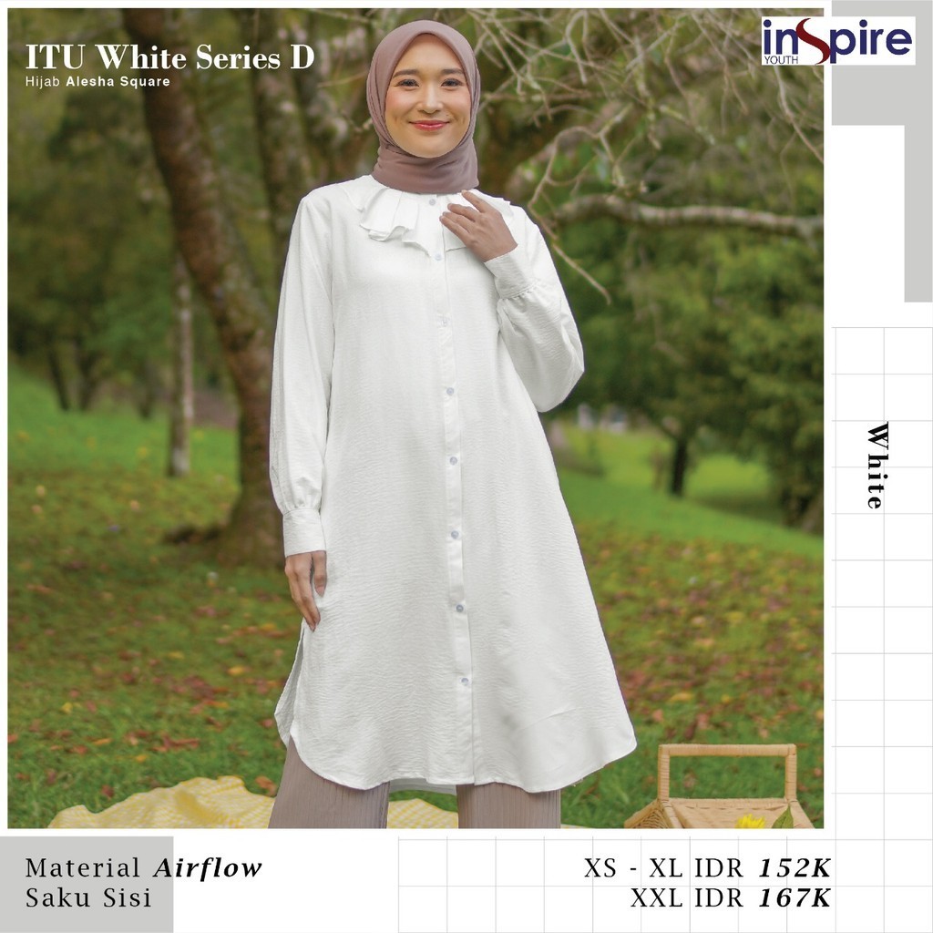 NIBRAS - TUNIK WANITA YOUTH INSPIRE ITU WHITE SERIES D/ TUNIK MUSLIMAH LENGAN PANJANG/ TUNIK PUTIH