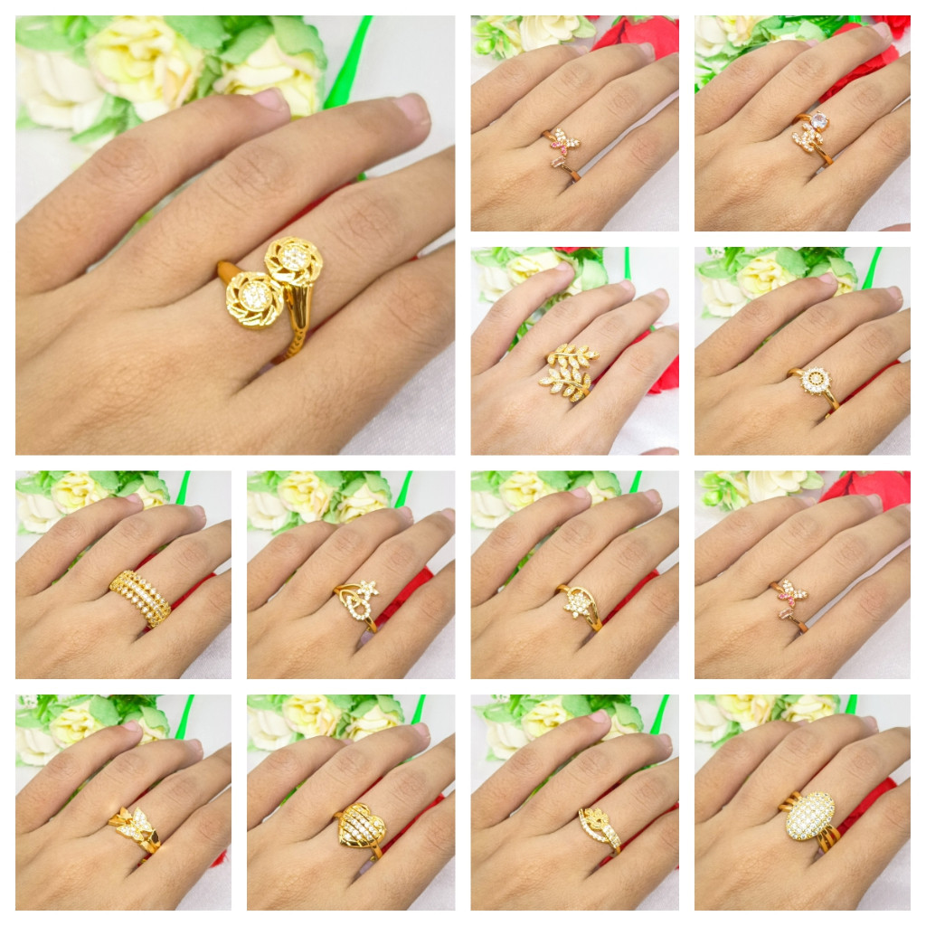 COD Cincin Berlapis Emas 24k Gold Titanium Wanita Anti Karat Mewah Berlian Emas Fashion Korea Akseso