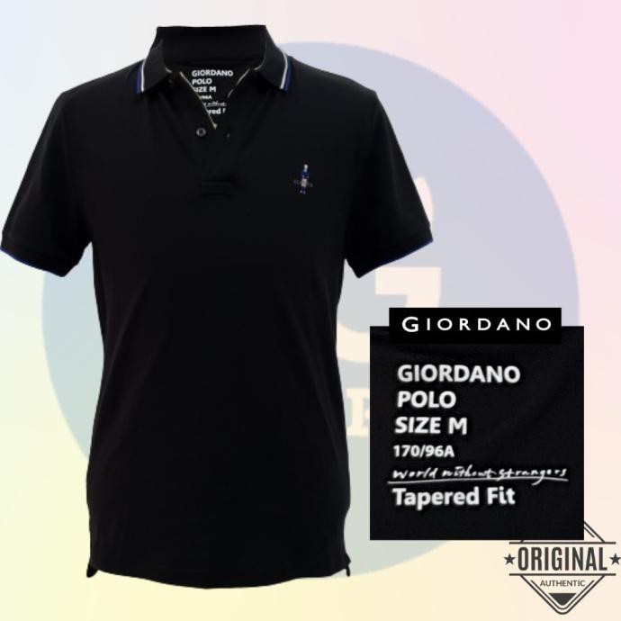 GIORDANO ORIGINAL POLO SHIRT PRIA DEWASA KAOS KERAH COWO SIZE M-HITAM