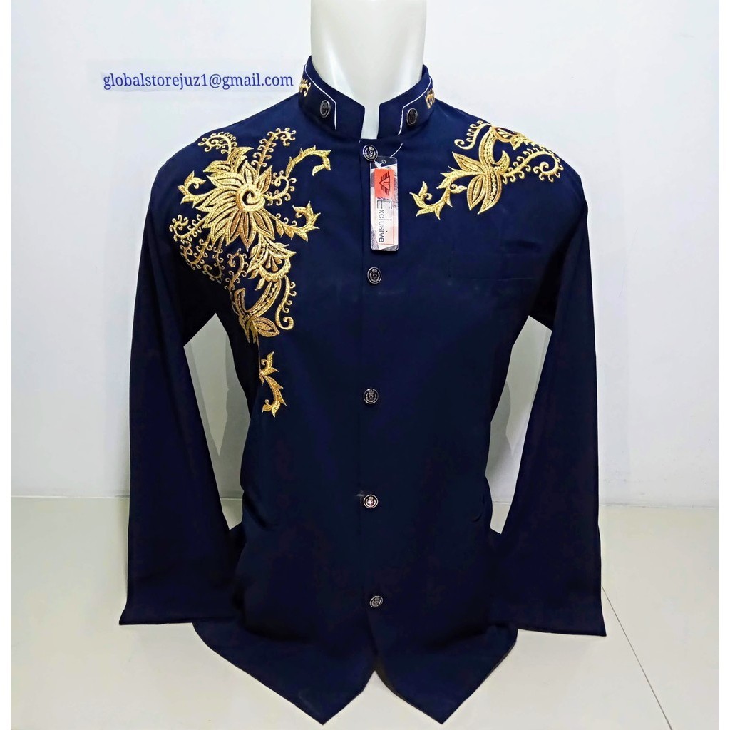 Jasko Biru Dongker Bordir Jas Koko Bahan Hightwis Tebal dan halus Size S M L XL XXL