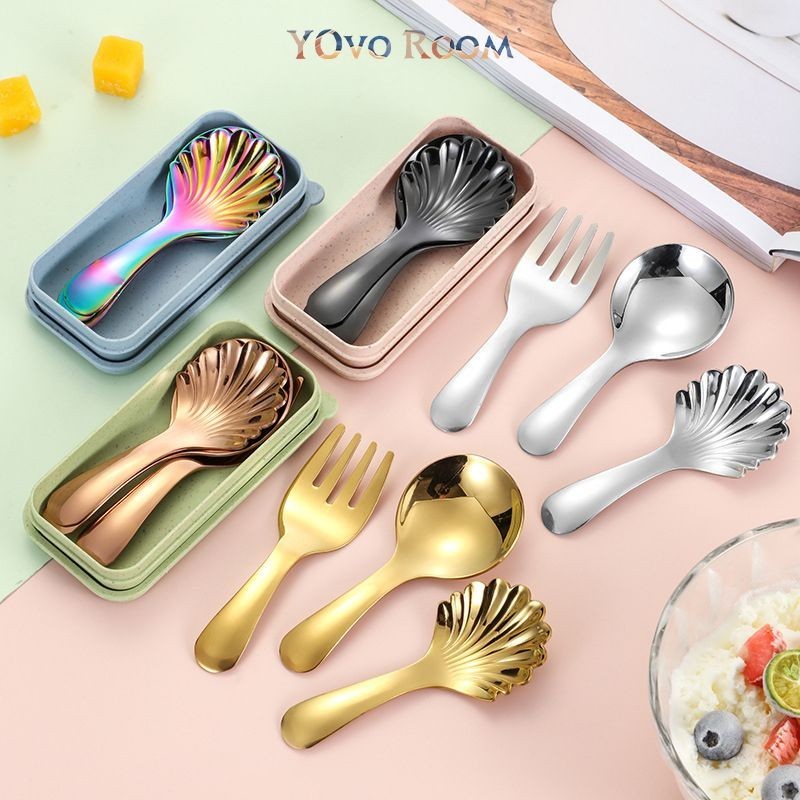 Sendok Garpu Anak Stainless Steel Sendok Makan Kepala Bulat Peralatan Makan Portabel Lucu/Sendok Gar