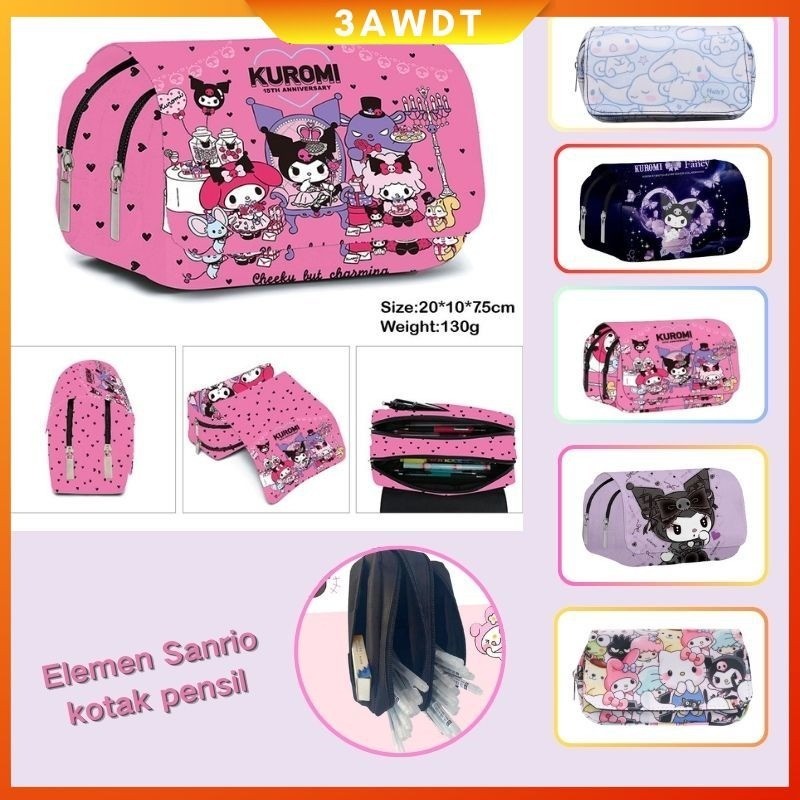 

【Stiker gratis】Kapasitas Besar Kuromi Motif Pensil kotak /Multifunction Ritsleting Ganda Tempat Pensil anak-anak tas