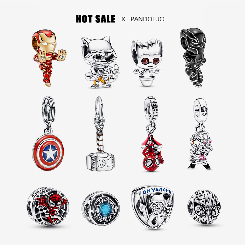 Marvel Iron Man Avengers Charm Beads Fit Pandora  Bracelet Women DIY Jewelry 925 Silver Spider-Man C