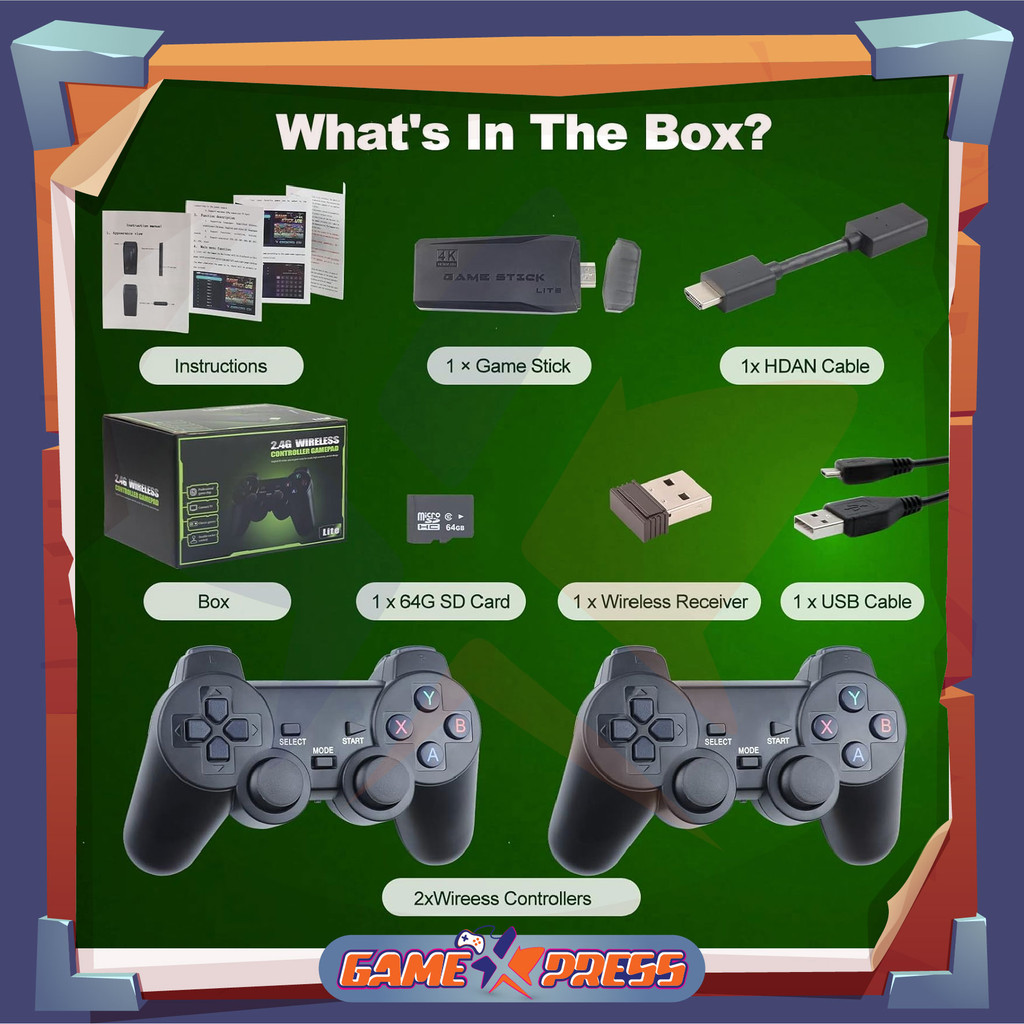 GAME STICK M8 10.000+ Games Portable Console Gamebox Wireless Controller BERGARANSI GameXpress