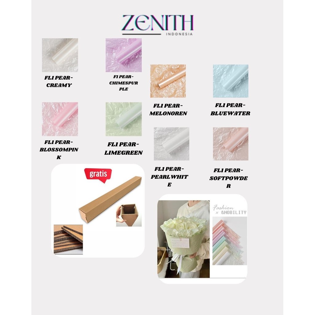

Zenith - (5 LEMBAR) - FL1 PEARLESCENT Kertas Bunga Buket Waterproof Color / Kertas Buket Bunga Florist Cellophane