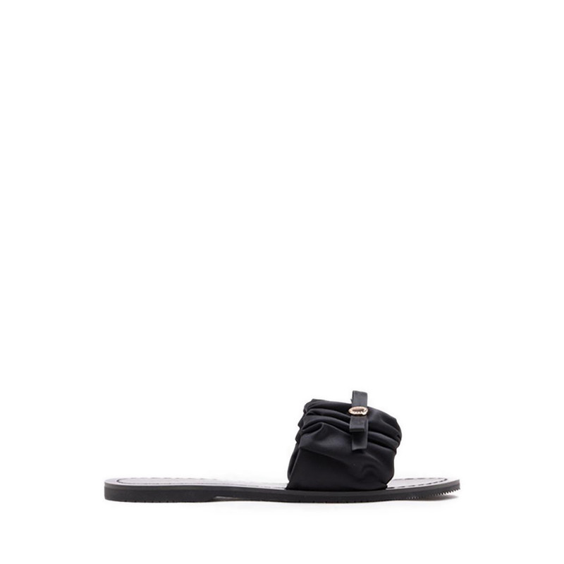Pazzion Flat Sandals with Bow Decoration - Black